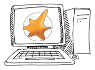 Accessible computing logo - a stretched blob on a computer screen